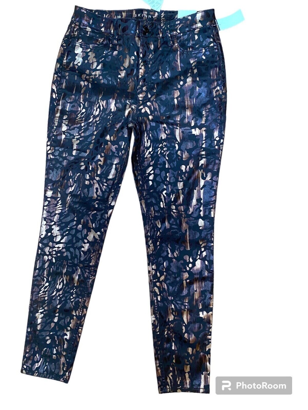 NWT WHBM Black Metallic Sz. 10 Skinny Jeans High Rise Animal Cheetah Leopard $99